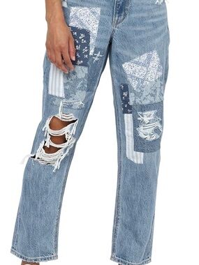 American Eagle Outfitters Light Blue Patchwork Boyfriend Jeans